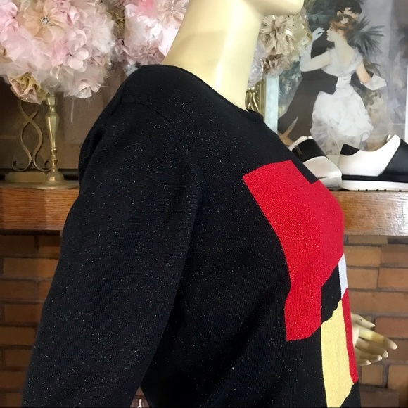 VINTAGE 1990'S PETITE SOPHISTICATE RED & BLACK W/METALLIC ACCENTS SWEATER (MP) - Picture 9 of 15